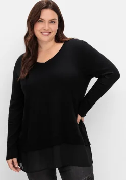 Pullover in A-Linie, mit Chiffonbesatz am Saum<sheego Sale