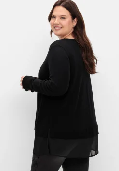 Pullover in A-Linie, mit Chiffonbesatz am Saum<sheego Sale
