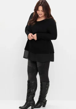 Pullover in A-Linie, mit Chiffonbesatz am Saum<sheego Sale