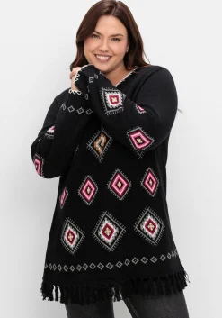 Pullover mit Ethnomuster und Fransen<sheego Discount