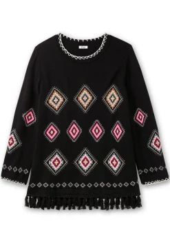 Pullover mit Ethnomuster und Fransen<sheego Discount