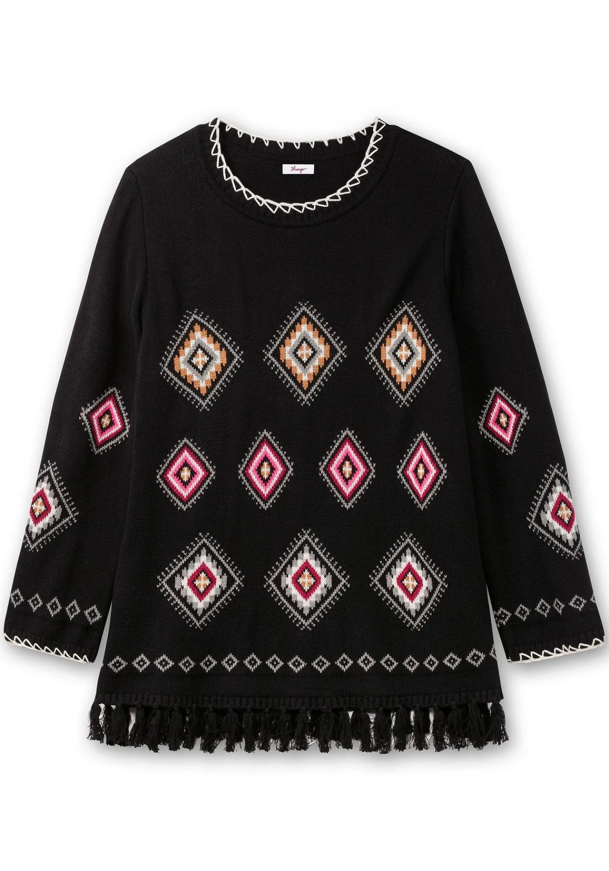 Pullover mit Ethnomuster und Fransen<sheego Discount