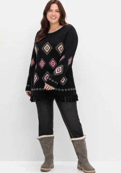 Pullover mit Ethnomuster und Fransen<sheego Discount