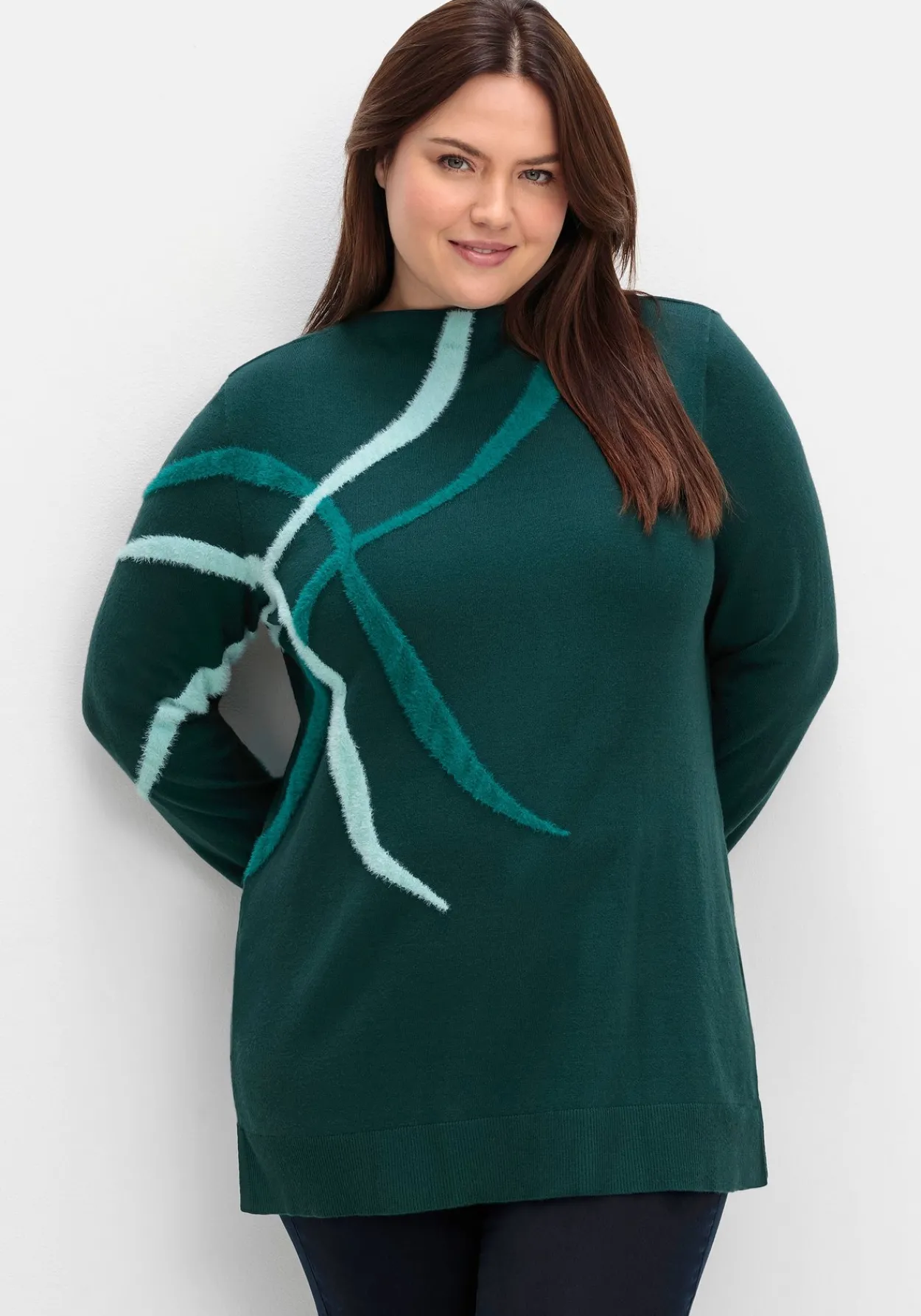 Pullover mit Flauschgarn-Intarsien<sheego Fashion