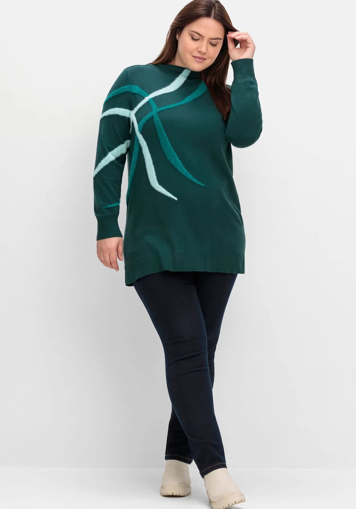 Pullover mit Flauschgarn-Intarsien<sheego Fashion
