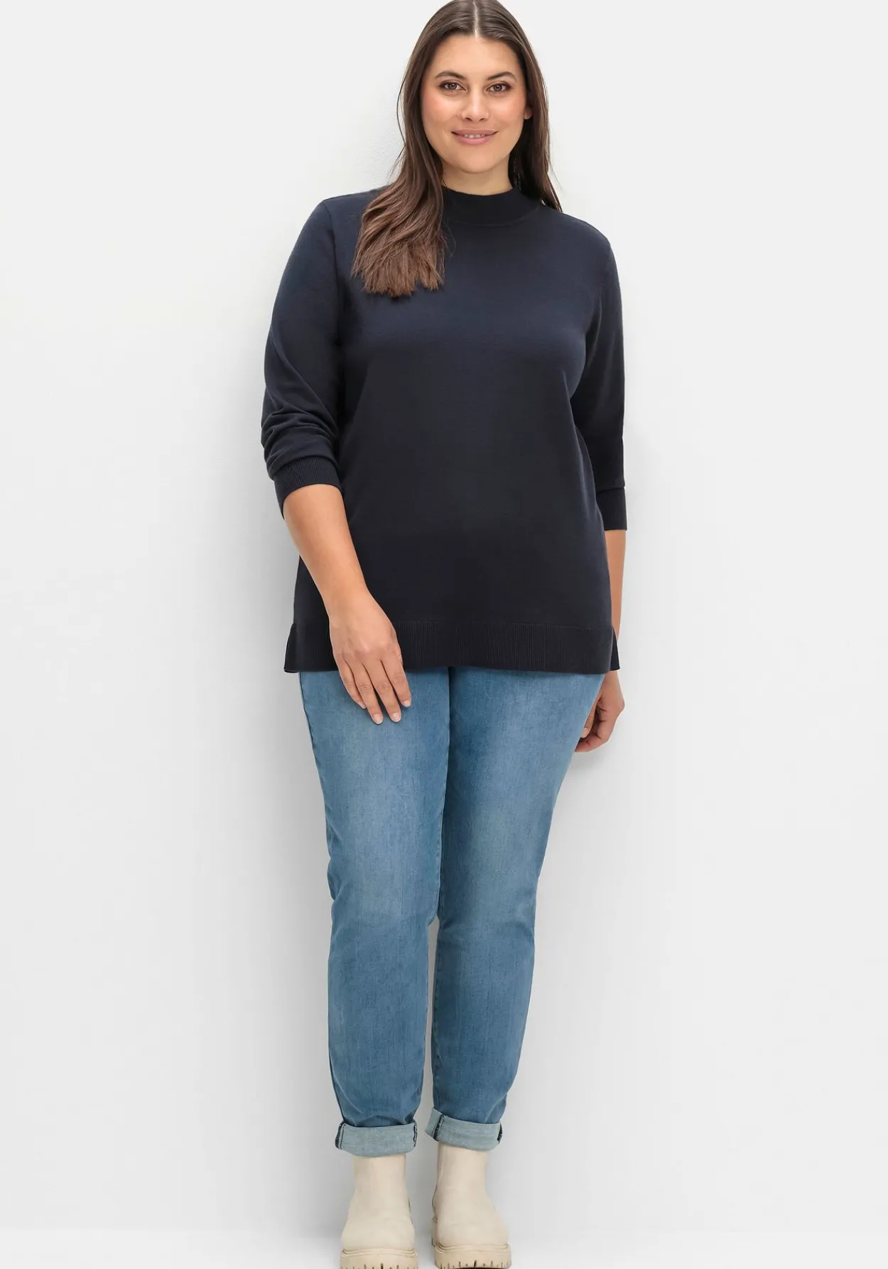Pullover mit geripptem Stehkragen<sheego Clearance
