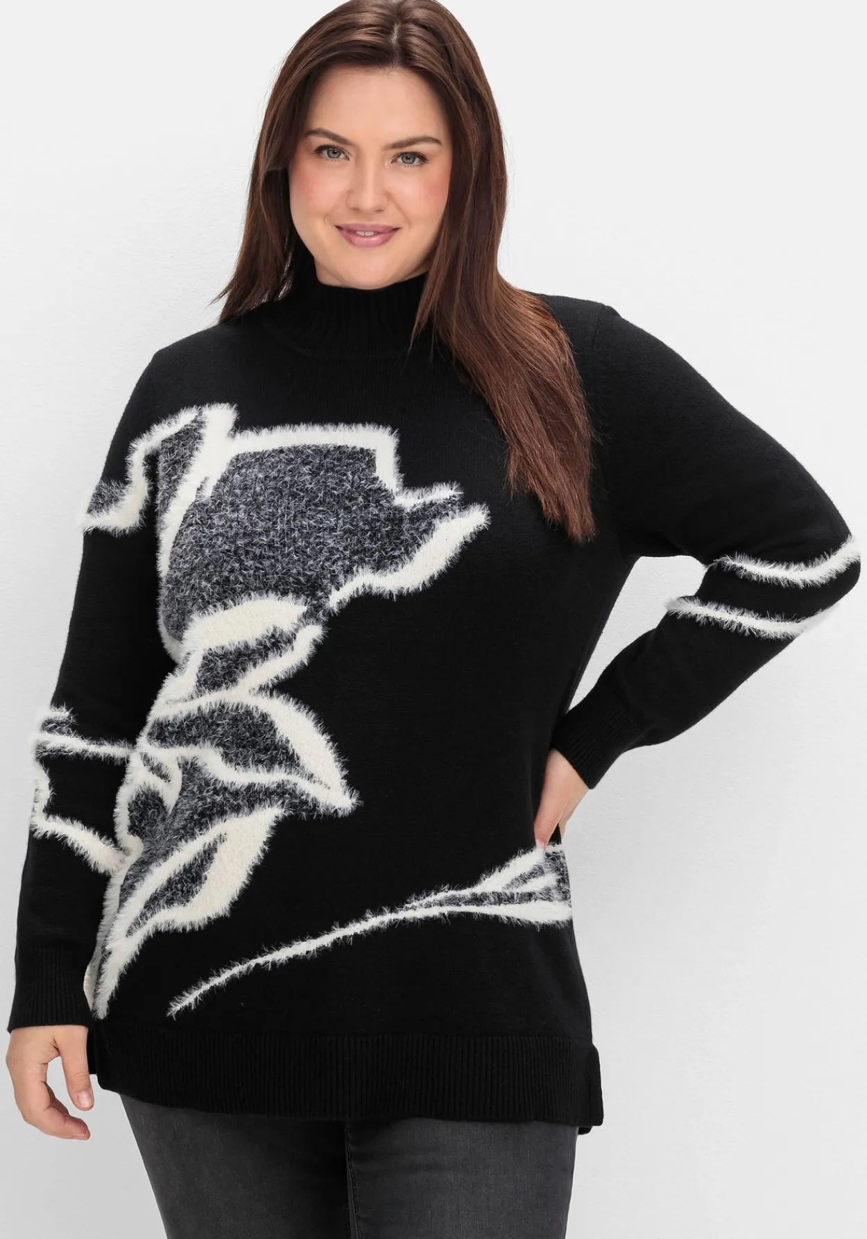 Pullover mit Intarsienmuster aus Flauschgarn<sheego Outlet