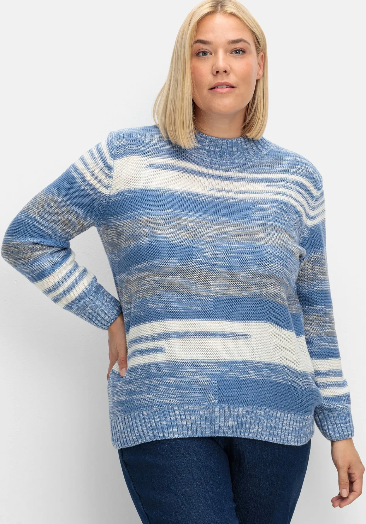 Pullover mit Stehkragen und Blockstreifen<sheego Outlet