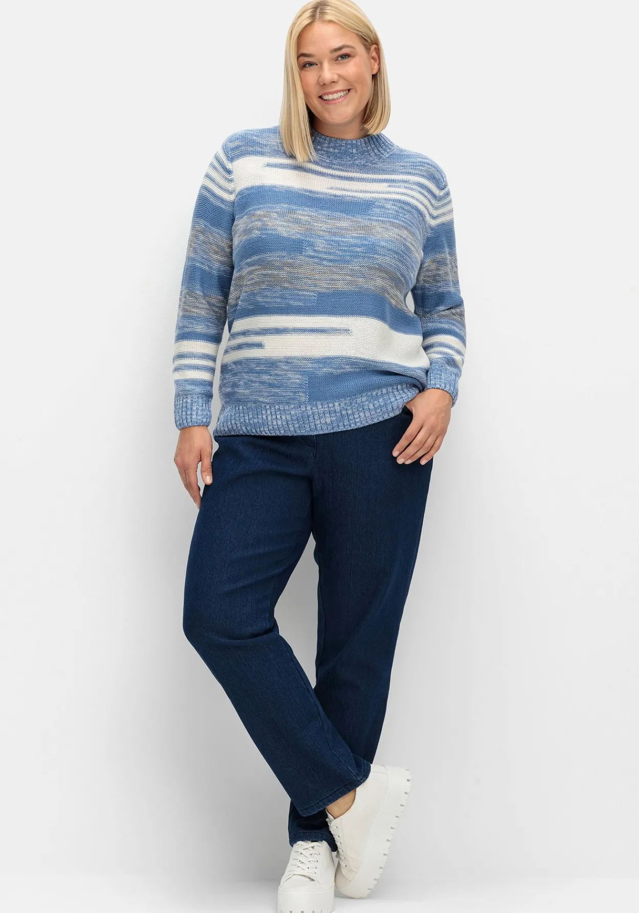 Pullover mit Stehkragen und Blockstreifen<sheego Outlet