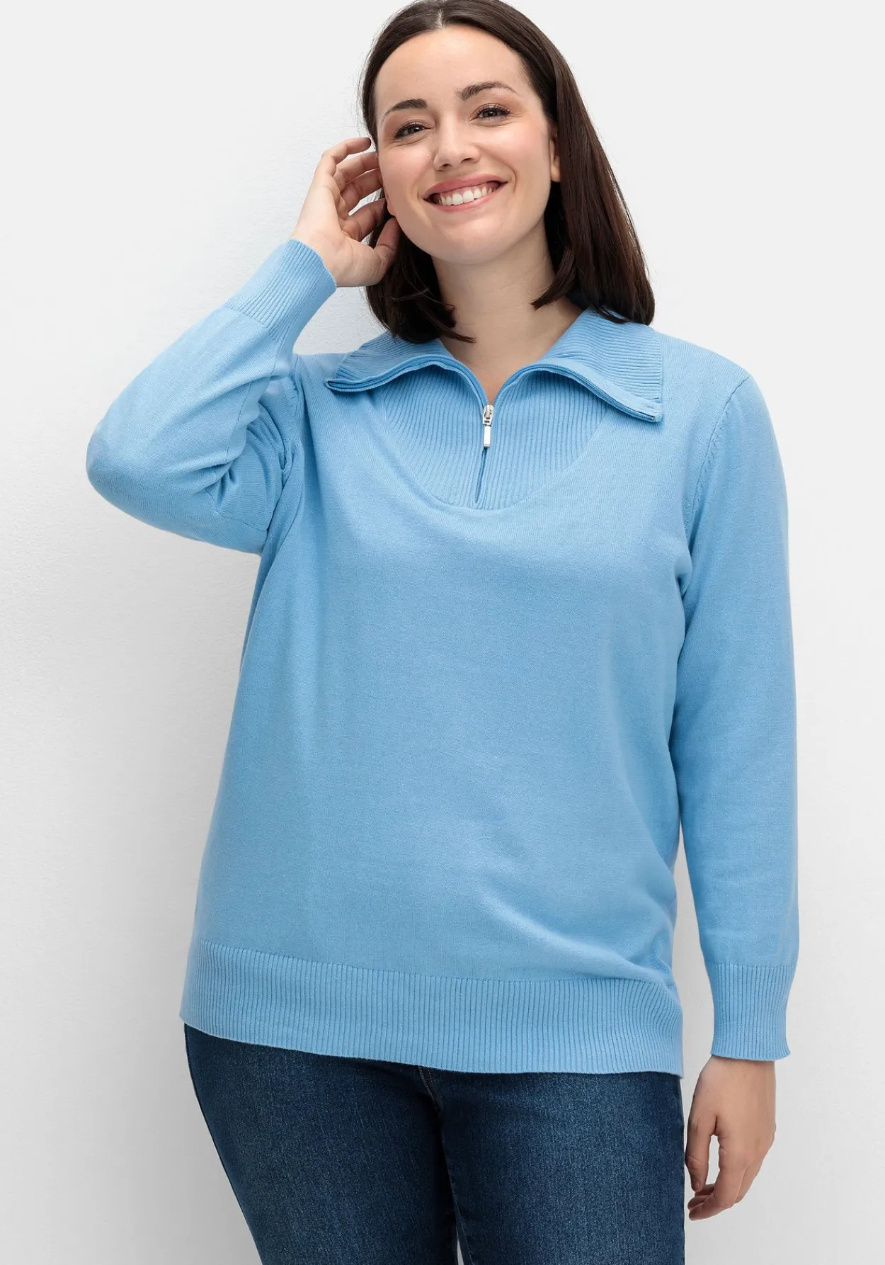 Pullover mit Troyerkragen und Reißverschluss<sheego Best