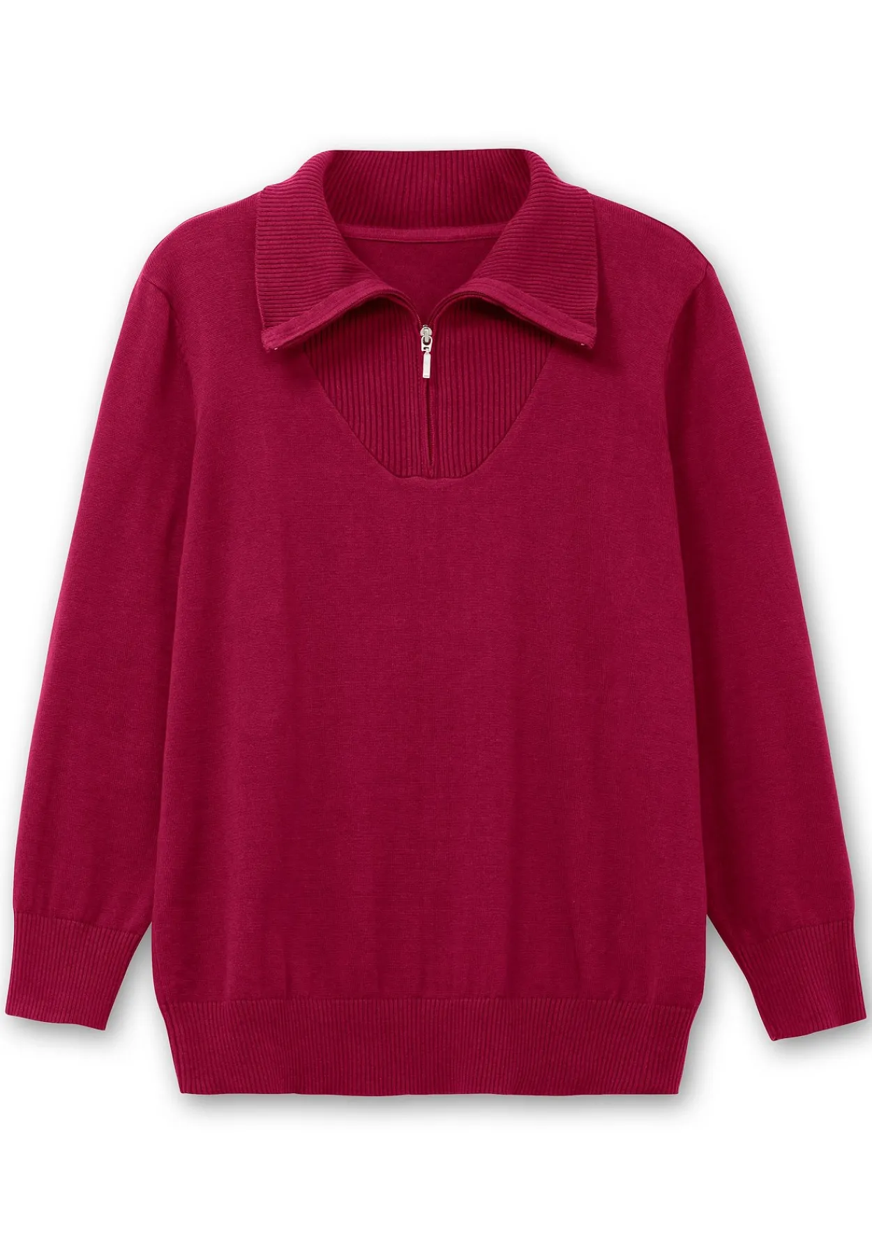 Pullover mit Troyerkragen und Reißverschluss<sheego Online