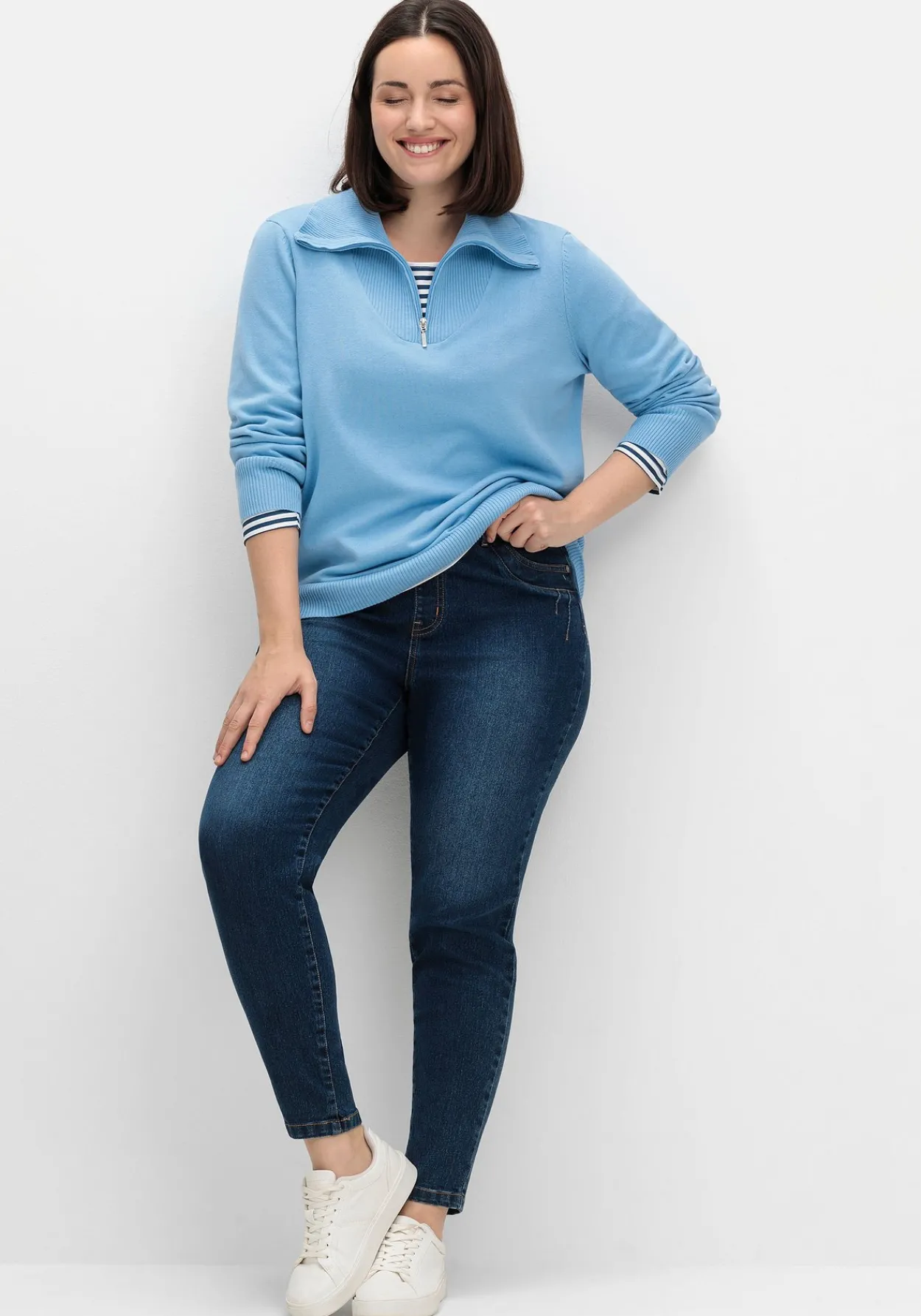 Pullover mit Troyerkragen und Reißverschluss<sheego Best