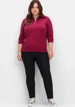 Pullover mit Troyerkragen und Reißverschluss<sheego Online
