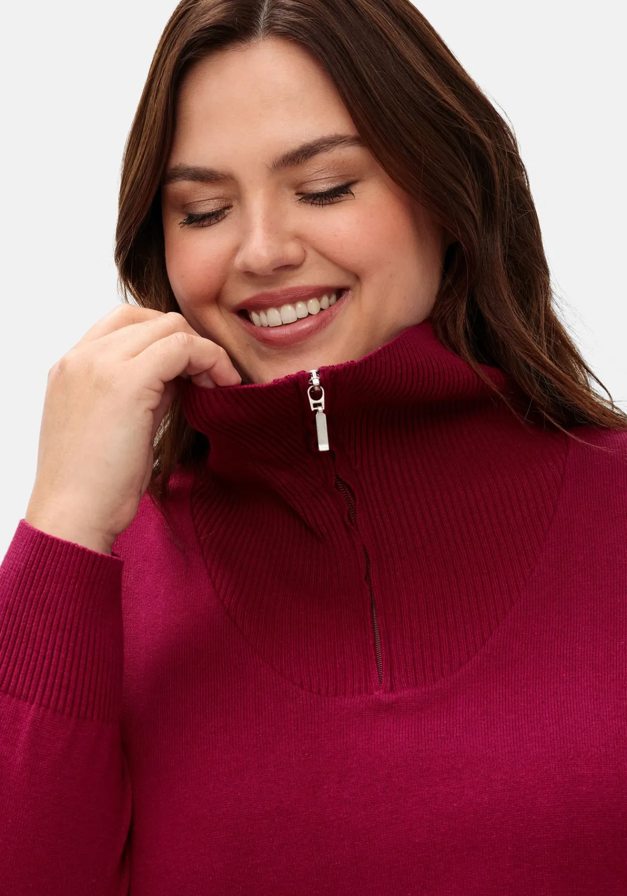 Pullover mit Troyerkragen und Reißverschluss<sheego Online