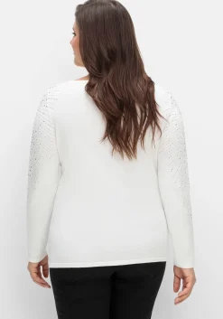Pullover mit U-Boot-Ausschnitt und Glitzersteinen<CREATION L PREMIUM Hot
