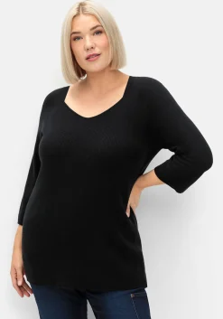 Pullover mit V-Ausschnitt, in Rippstruktur<sheego Fashion