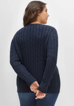 Pullover mit Zopfmuster und V-Ausschnitt<sheego Fashion