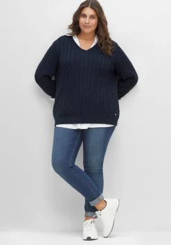 Pullover mit Zopfmuster und V-Ausschnitt<sheego Fashion
