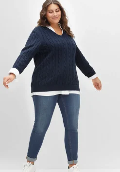 Pullover mit Zopfmuster und V-Ausschnitt<sheego Fashion