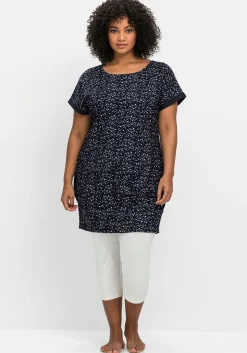 Relax-Shirtkleid mit Alloverdruck und breitem Saum<sheego Online
