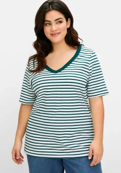 Ringelshirt mit V-Ausschnitt, in Rippstruktur<sheego Clearance