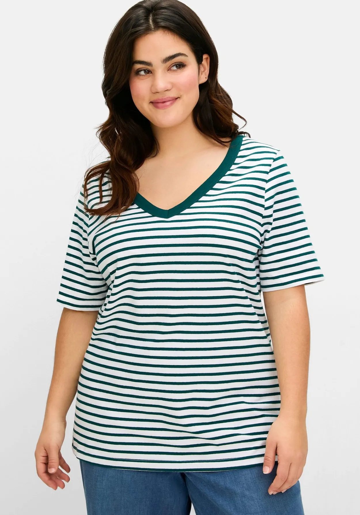 Ringelshirt mit V-Ausschnitt, in Rippstruktur<sheego Clearance
