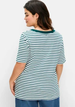 Ringelshirt mit V-Ausschnitt, in Rippstruktur<sheego Clearance