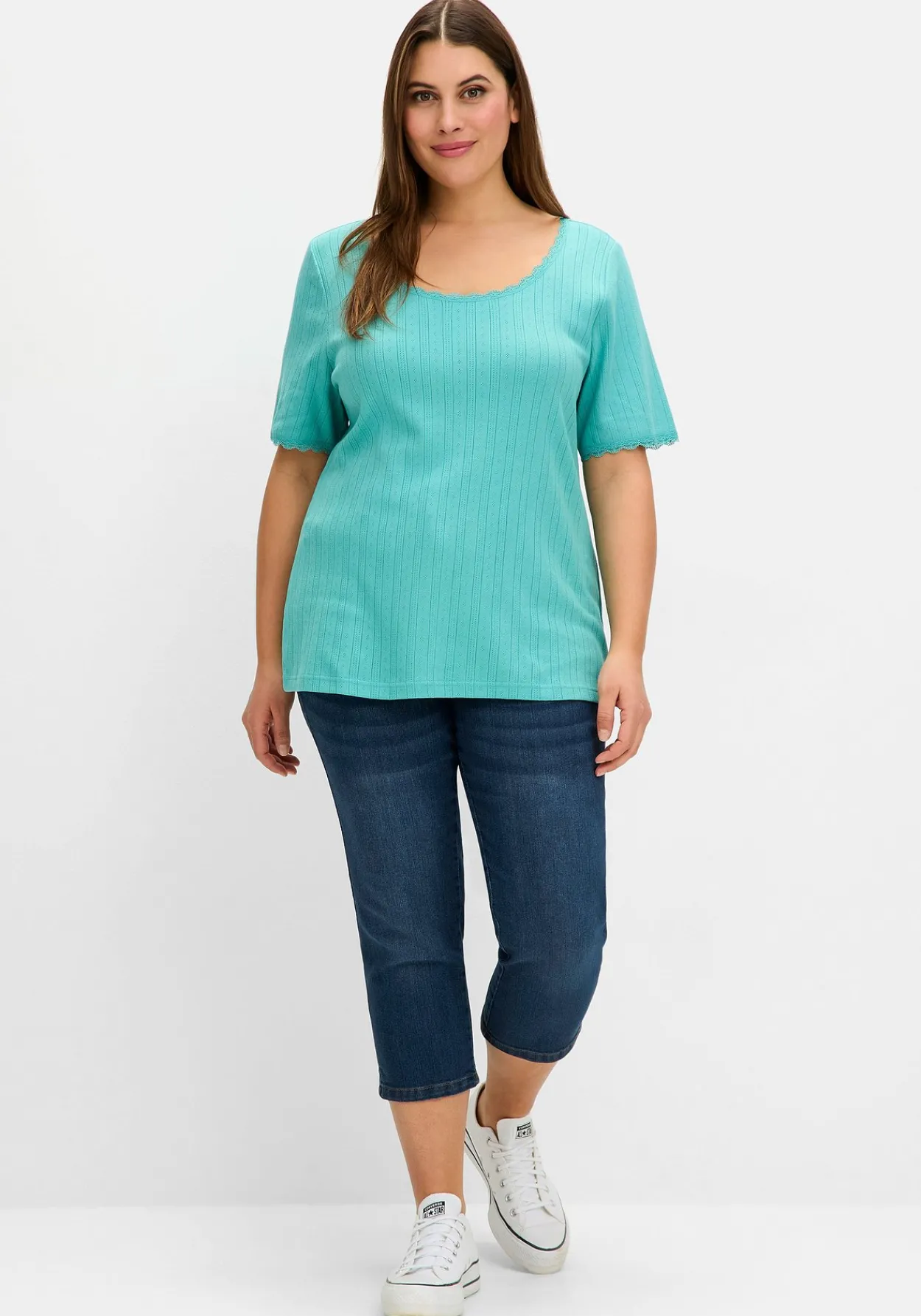Rippshirt im Ajourmuster, mit Spitzendetails<sheego Outlet