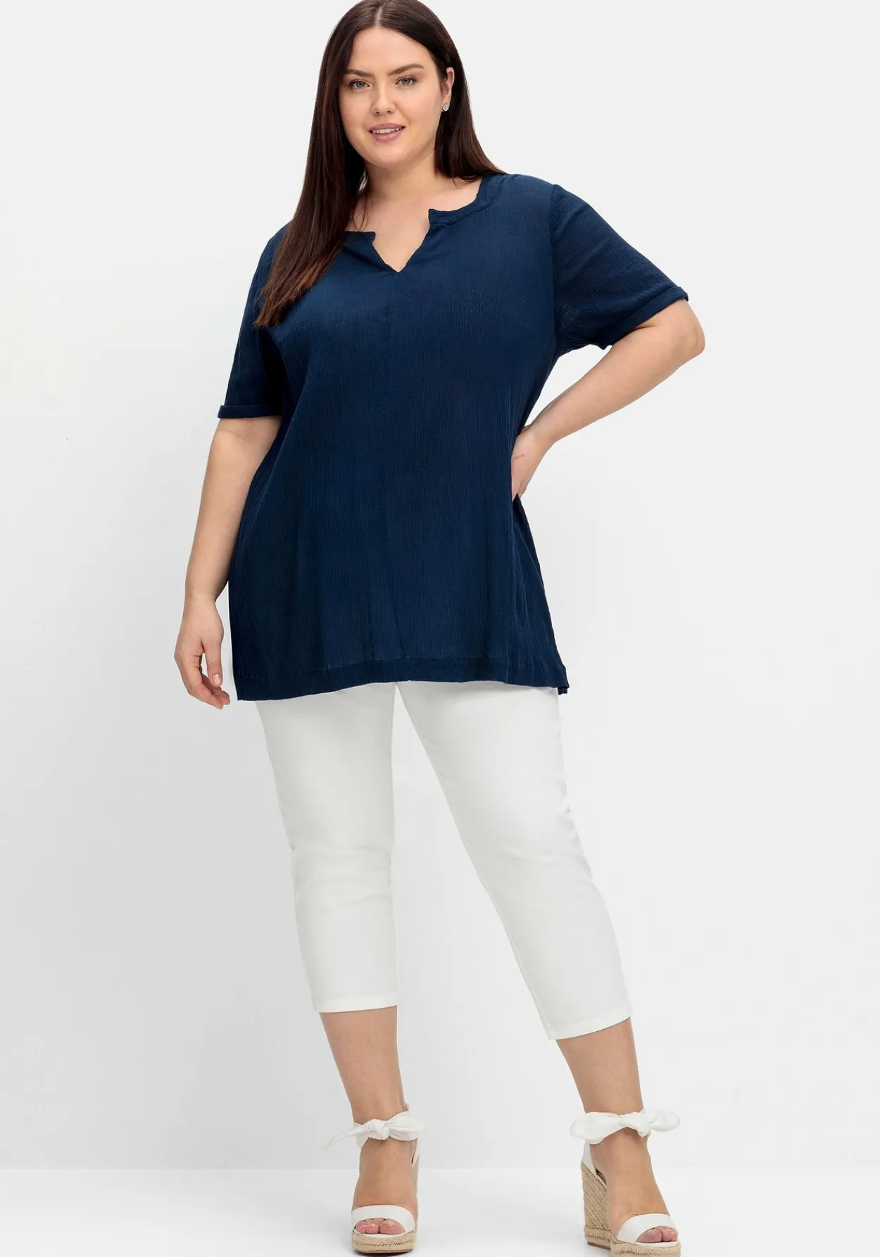 Schmale 7/8-Hose mit Gummibund, aus Twill<sheego Online