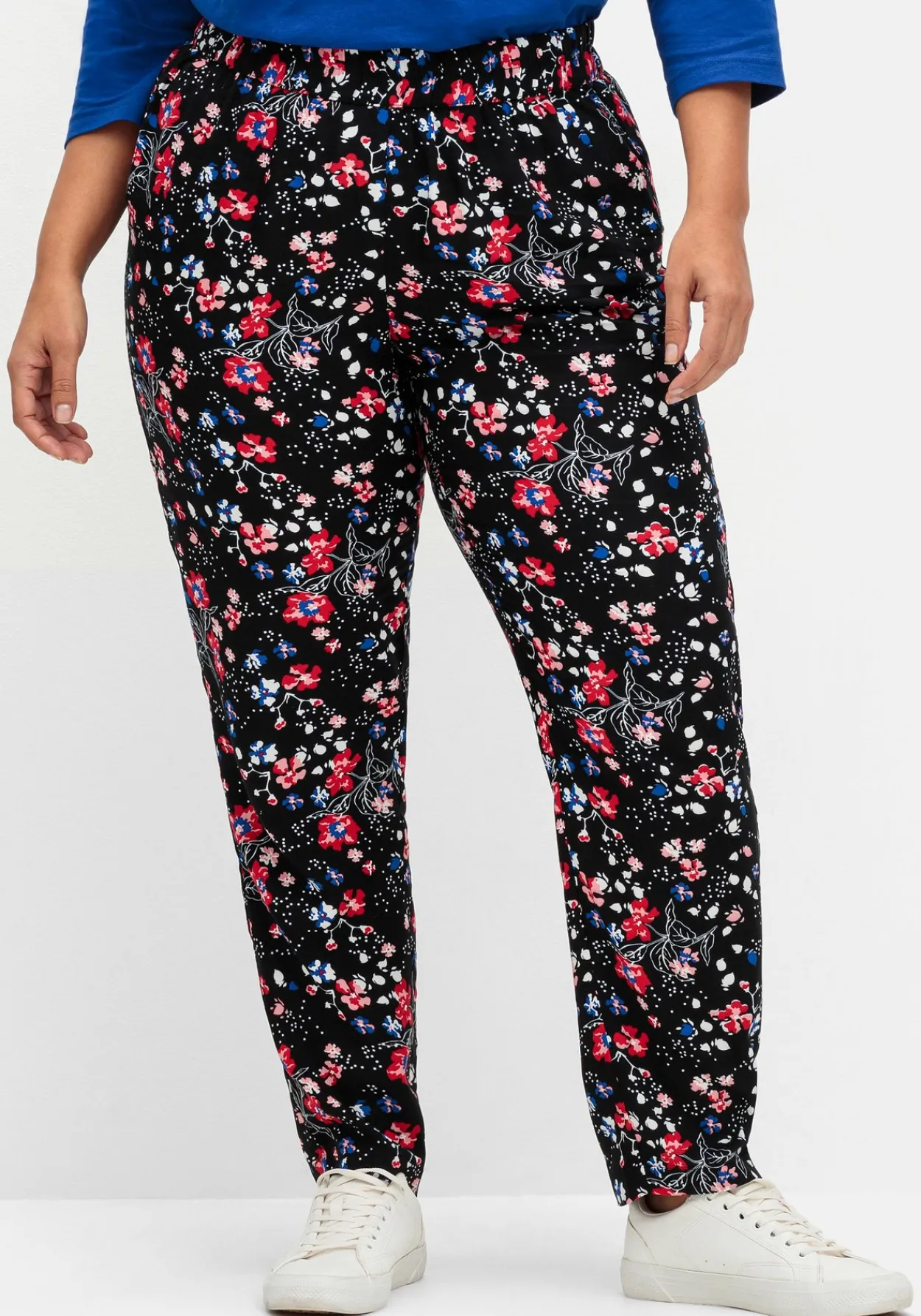 Schmale Hose mit Gummibund und Blumenprint<sheego Discount