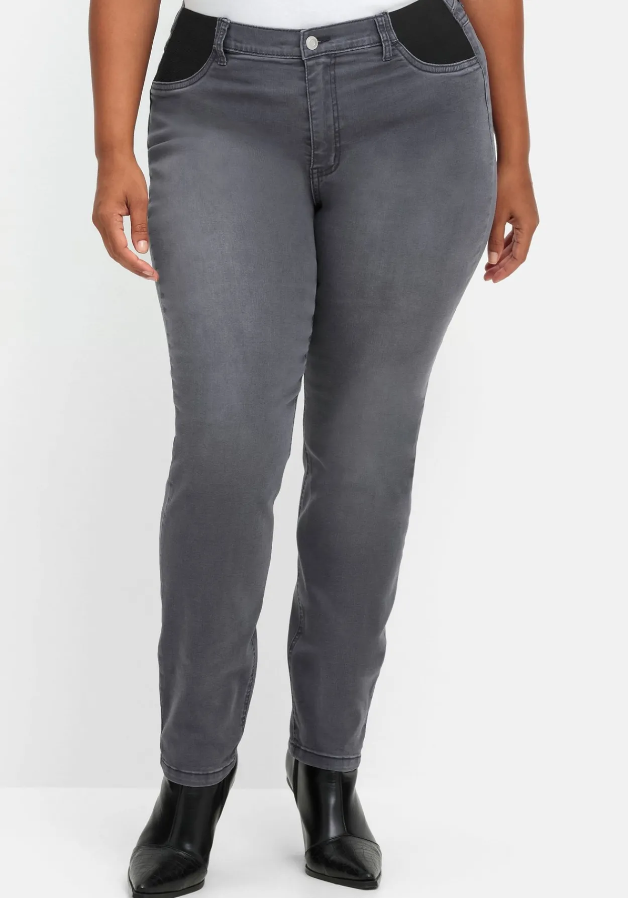 Schmale Jeans mit elastischen Kontrast-Einsätzen<sheego Sale