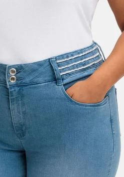 Schmale Jeans mit Glitzer-Zierband am Bund<sheego Online