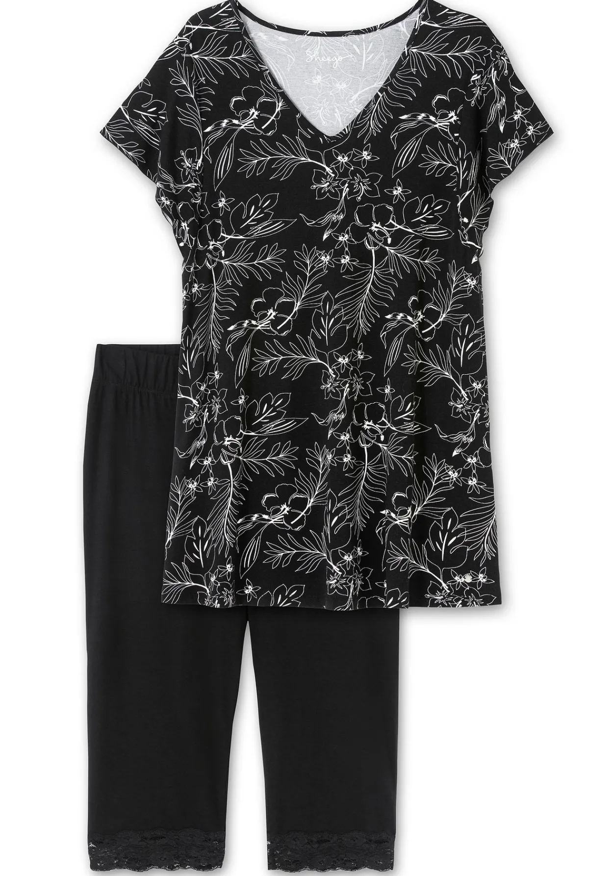 Set aus floralem Jerseyshirt und 3/4-Leggings<sheego Sale