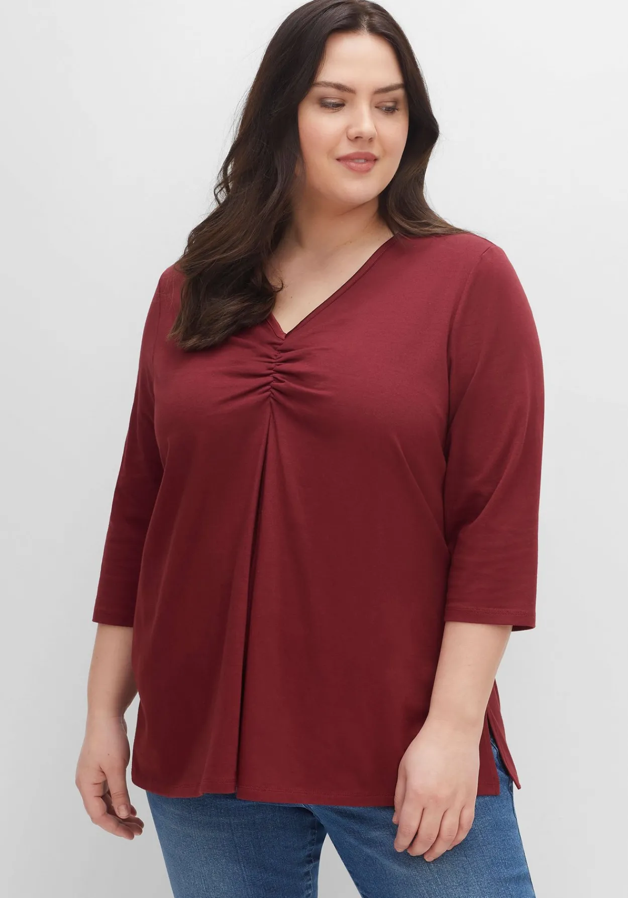 Shirt aus Jersey, mit V-Ausschnitt und Kellerfalte<sheego Discount