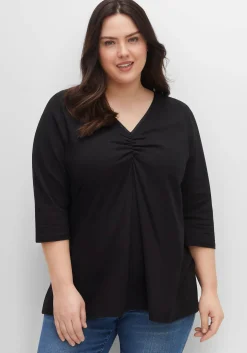 Shirt aus Jersey, mit V-Ausschnitt und Kellerfalte<sheego Fashion