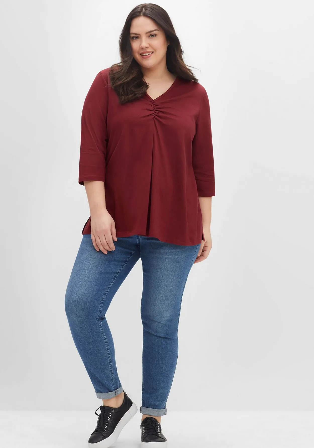 Shirt aus Jersey, mit V-Ausschnitt und Kellerfalte<sheego Discount