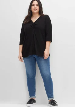 Shirt aus Jersey, mit V-Ausschnitt und Kellerfalte<sheego Fashion
