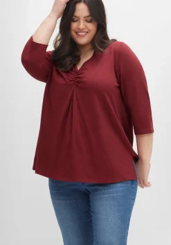 Shirt aus Jersey, mit V-Ausschnitt und Kellerfalte<sheego Discount