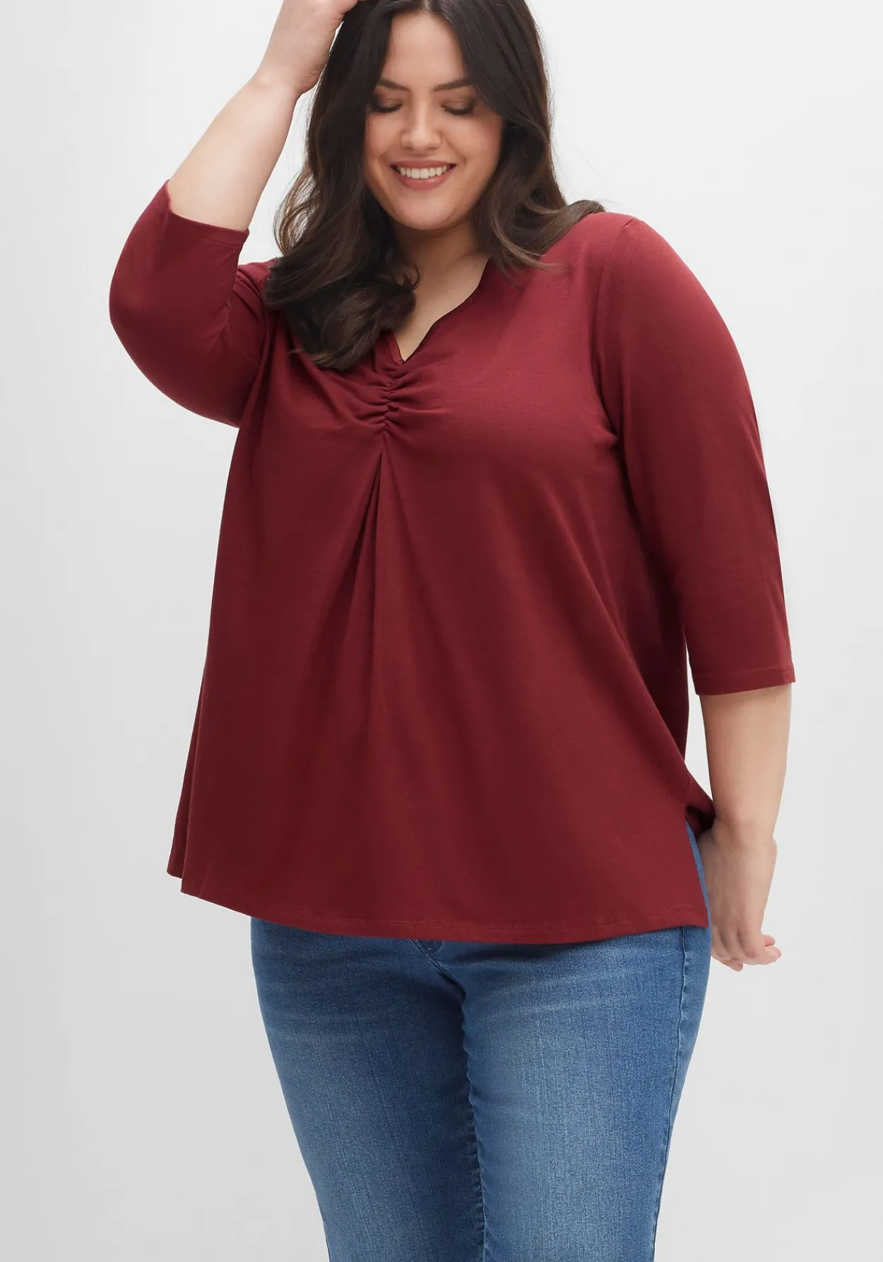 Shirt aus Jersey, mit V-Ausschnitt und Kellerfalte<sheego Discount