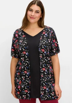 Shirt in 2-in-1-Optik, mit Blumendruck<sheego Fashion