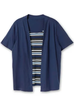 Shirt in 2-in-Optik, mit gestreiftem Einsatz<sheego Sale