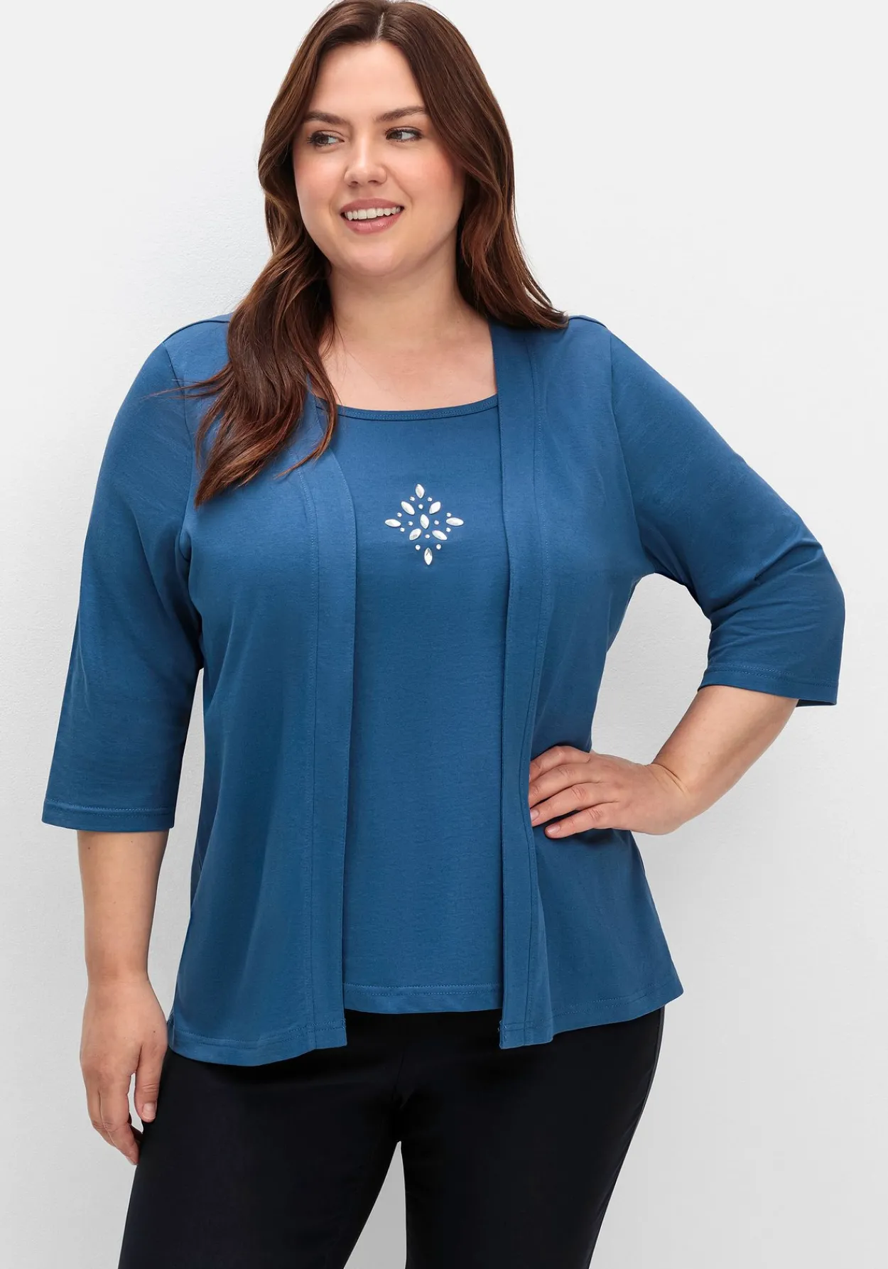 Shirt in 2-in-Optik, mit 3/4-Ärmeln und Glitzerdetail<sheego Fashion