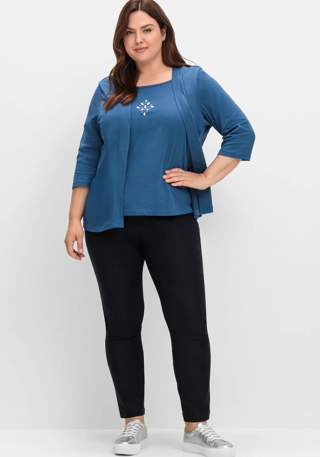 Shirt in 2-in-Optik, mit 3/4-Ärmeln und Glitzerdetail<sheego Fashion