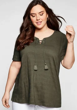 Shirt in Jacquard-Optik, Bindeband am Ausschnitt<sheego Clearance