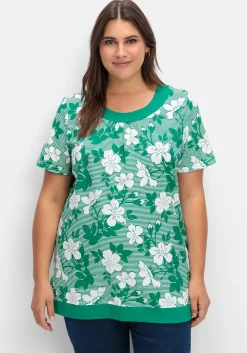 Shirt in leichter A-Linie, mit Blumendruck und Streifen<sheego Online