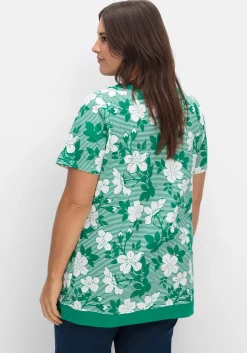 Shirt in leichter A-Linie, mit Blumendruck und Streifen<sheego Online