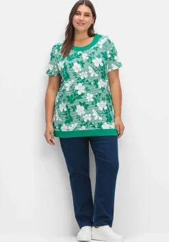 Shirt in leichter A-Linie, mit Blumendruck und Streifen<sheego Online