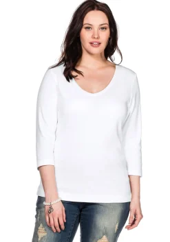 Shirt mit 3/4-Arm und V-Ausschnitt, in Rippqualität<sheego Best