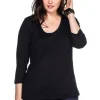 Shirt mit 3/4-Arm und V-Ausschnitt, in Rippqualität<sheego Outlet