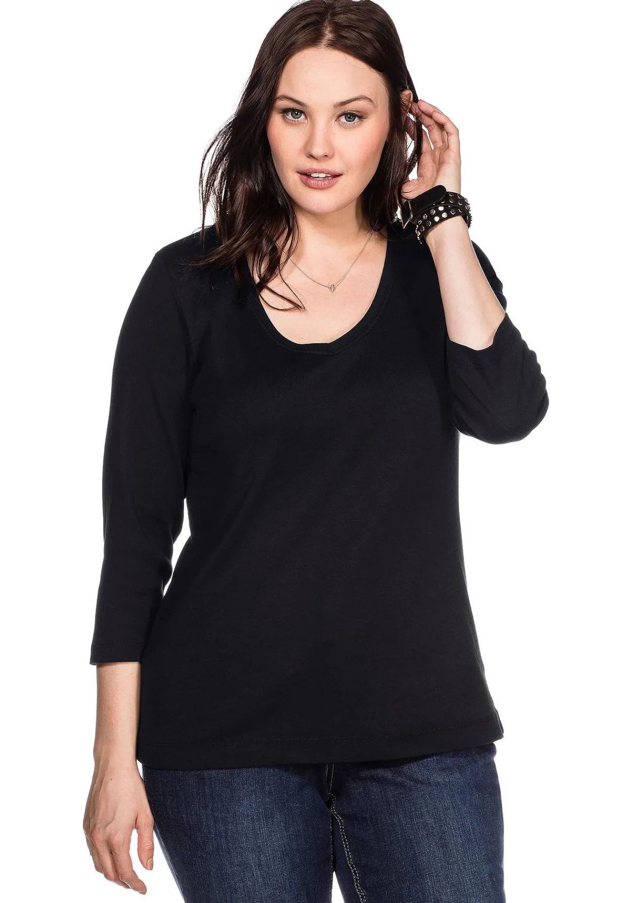 Shirt mit 3/4-Arm und V-Ausschnitt, in Rippqualität<sheego Outlet